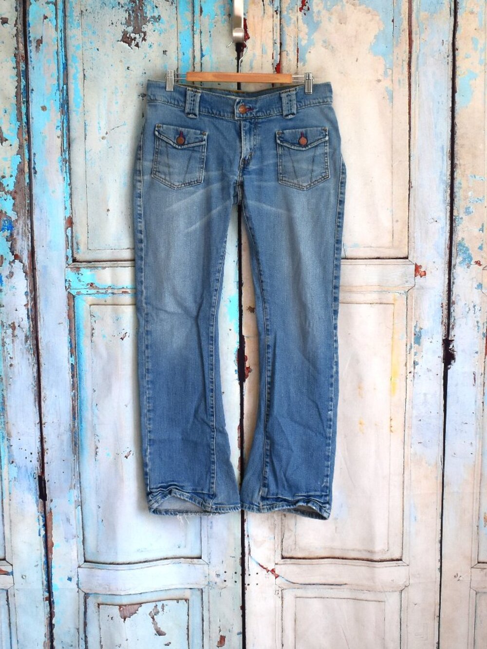 Women's Levi's 504 Slouch Flare Jeans Patch Pockets Y2K SIZE 11M Medium Wash
